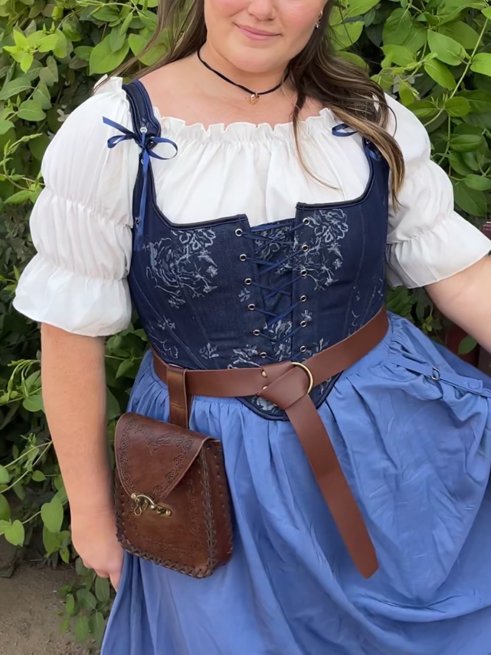Handmade Navy Blue Corset Top, Renaissance Overbust, Front Lace Bustier - Picture 16 of 16